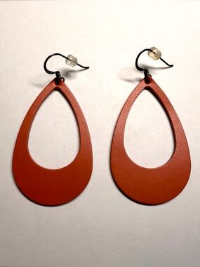 Nickel & Suede Orange Open Teardrop Earrings